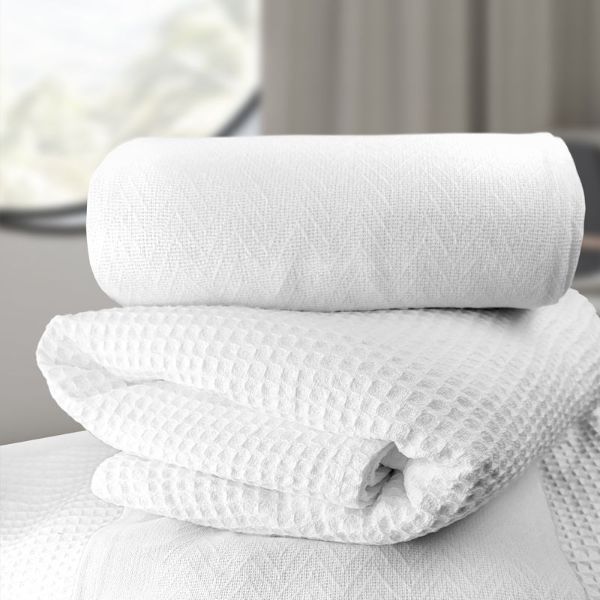 Oxford Herringbone Blankets White
